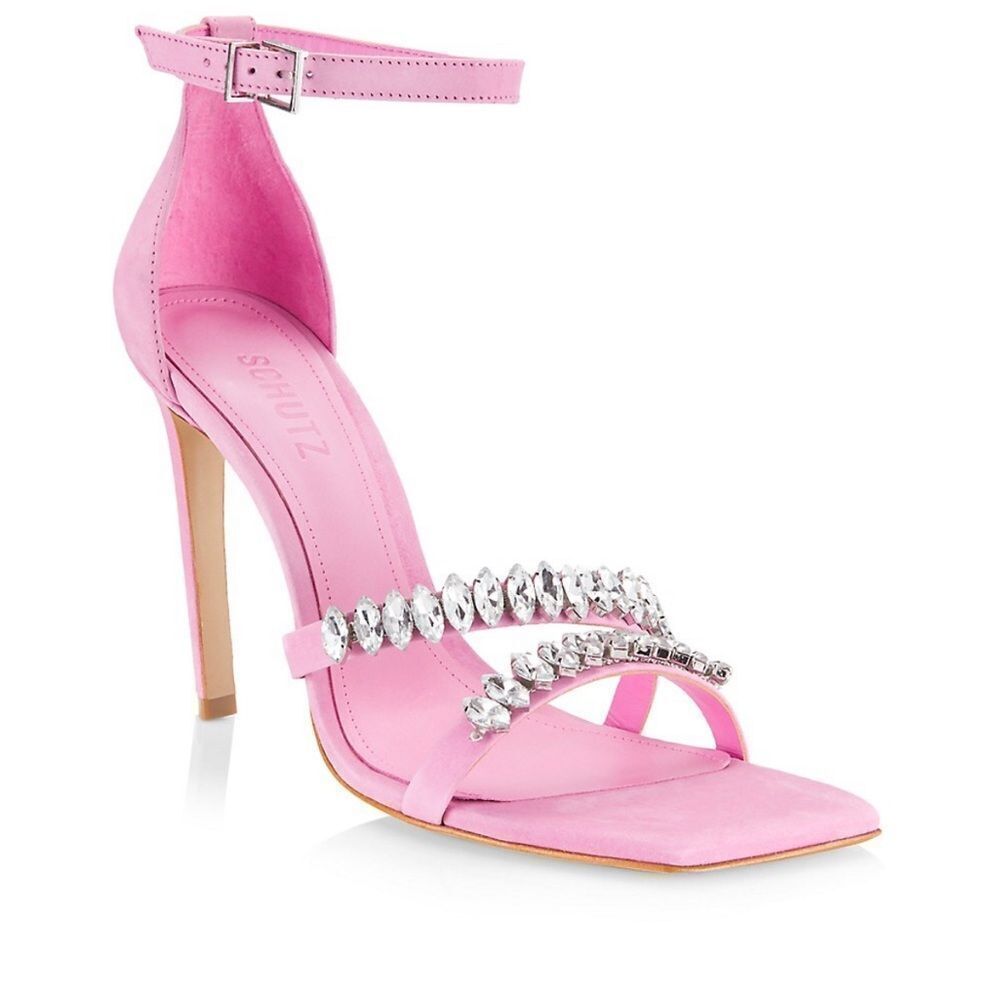 Schutz Linsey Crystal-Embellished Nubuck Sandals NWT Size 7.5 178.00 - Picture 2 of 9